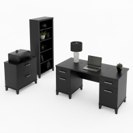 Escritorio de oficina Somerset de 60 W con gabinete y librería de 5 estantes en gris ceniza
