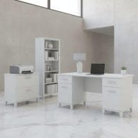 Escritorio de oficina Somerset de 60 W con gabinete y librería de 5 estantes en gris ceniza