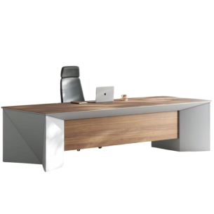 Escritorio de oficina ejecutivo rectangular de madera con estantes